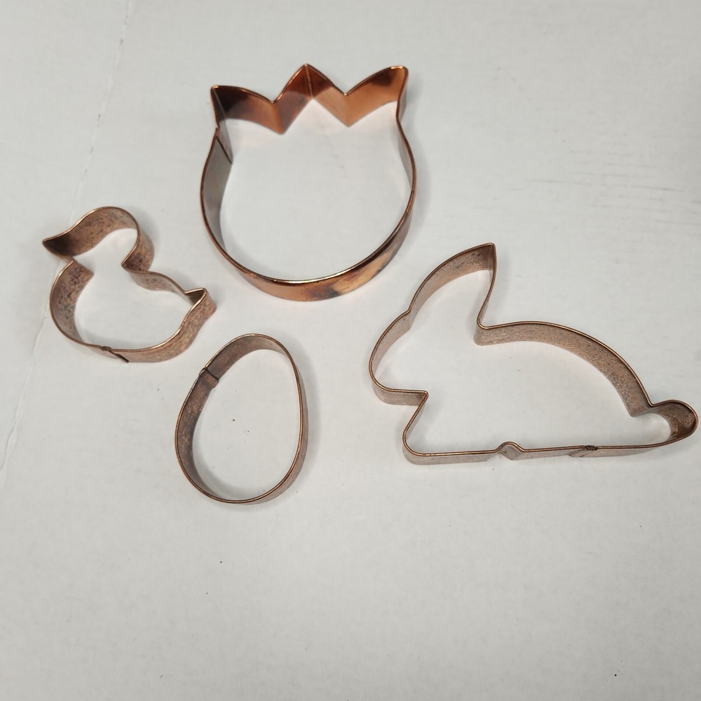 Copper Cookie Cutters Spring Easter Bunny Flower Duck Egg Set Of 4 READ